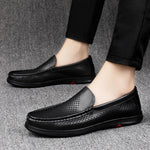 Load image into Gallery viewer, 2023 Men Black Hollowed Out Leather Shoes Brand Summer Genuine Leather Mens Loafers Moccasins  Breathable Slip on Driving Shoes  Amaijoin
