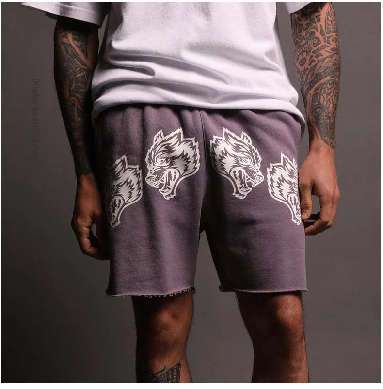 2024 New Men's Cotton shorts Casual Jogging Sports Shorts Summer Running Fitness Loose Wolf head short pants men  Amaijoin