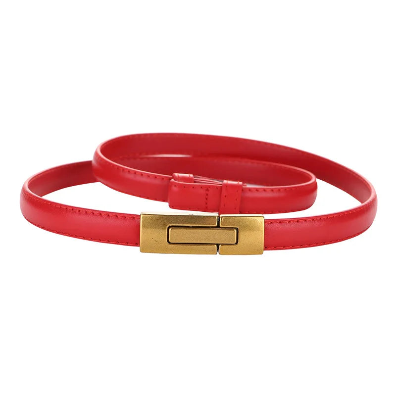 Women Skinny Patent Genuine Leather Slim Belt Adjustable Alloy Buckle Waist Belt for Dress  Amaijoin