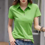 Load image into Gallery viewer, Summer New In Polo Shirt Short Sleeve Cotton Plus Size  Basic T- Shirt Women Button Casual Office Lady Formal Women Tops 2024  Amaijoin
