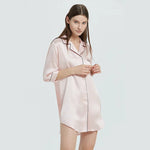 Load image into Gallery viewer, Birdtree 19 Mm Women&#39;s 100% Silk Nightgown Short Shirt Sleep Dress Turn Dollar Collar Sleepwear Solid  Half Sleeve Night P34411M  Amaijoin
