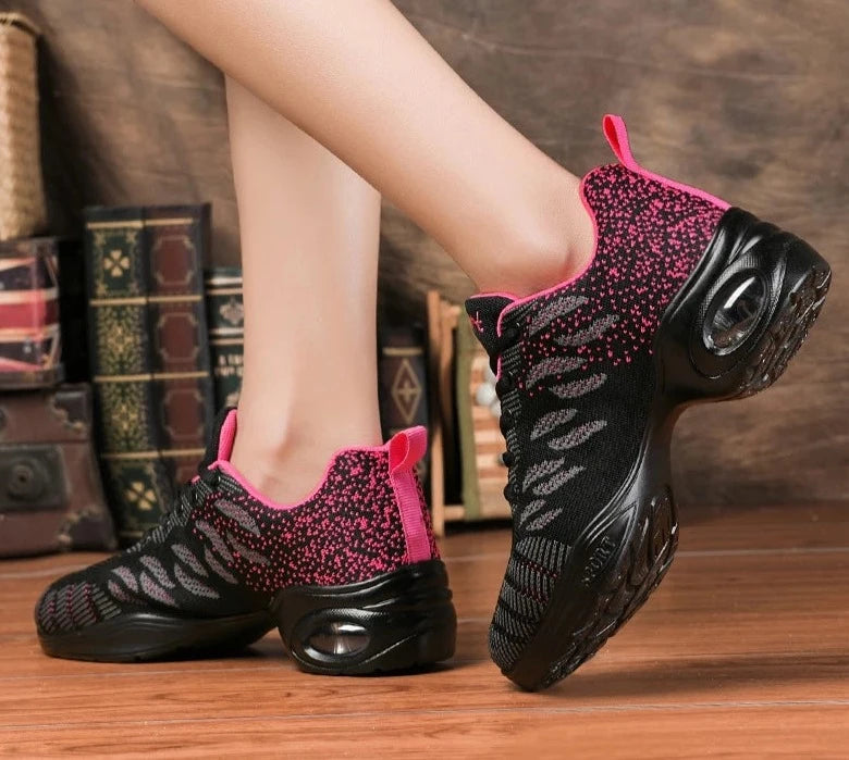 Breathable Dance Sneakers Woman Man Black Red Air Mesh Split-sole Square Dance Salsa Dancing Shoes Girls Ladies Sports Shoes  Amaijoin