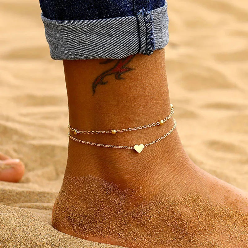 Modyle New Fashion Simple Heart Female Anklets Foot Jewelry Leg New Anklets On Foot Ankle Bracelets For Women Leg Chain Gifts  Amaijoin