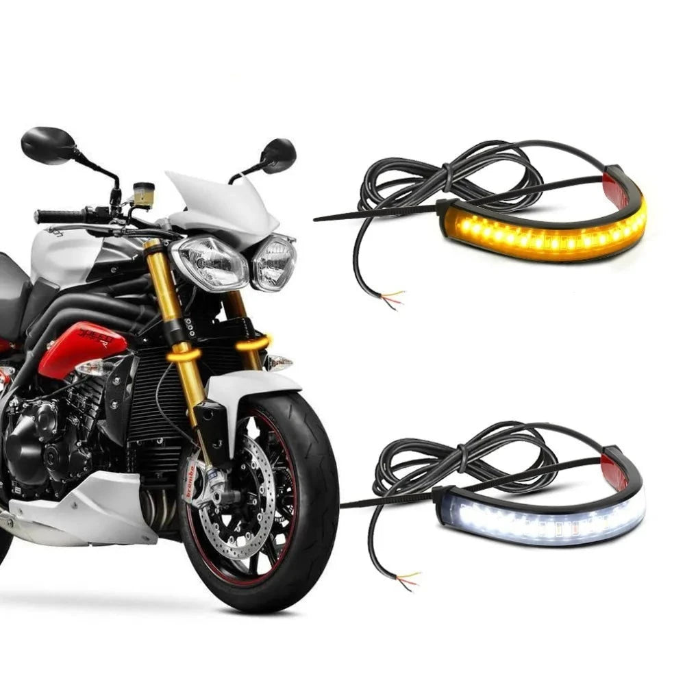 1Pc 12V LED Motorcycle Turn Signal Light & DRL Amber White Moto Flasher Ring Fork Strip Lamp Flashing blinker Universal  Amaijoin