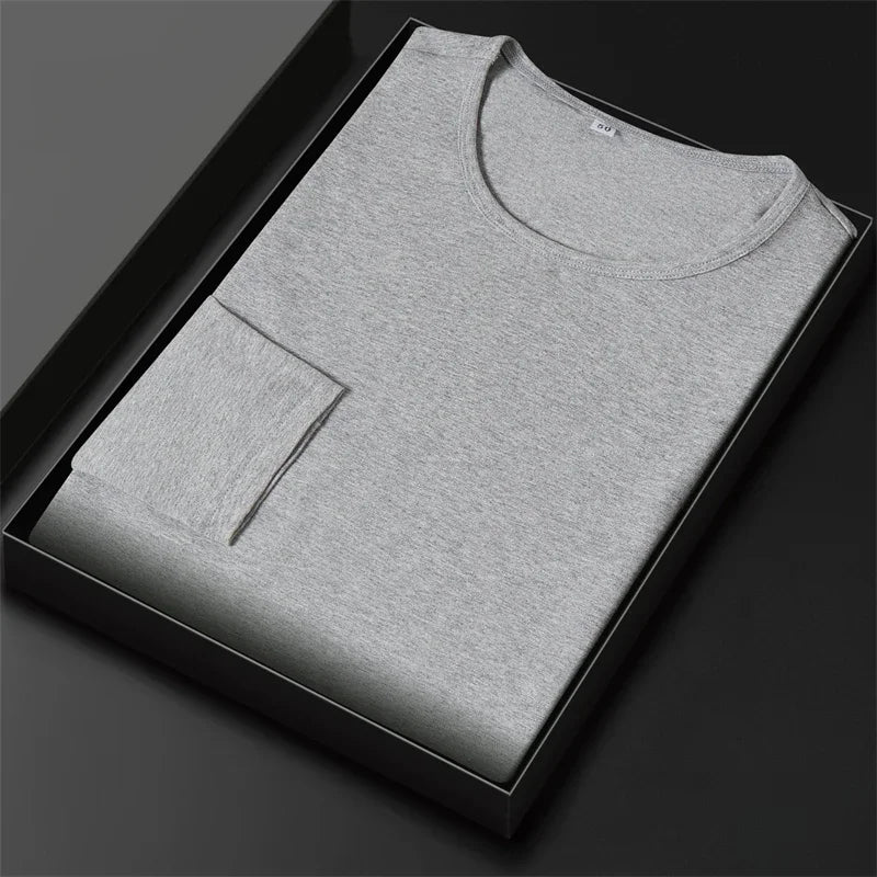 2024 Men's New Cotton Round Neck Long Sleeved T-shirt Summer Comfortable Top  Amaijoin