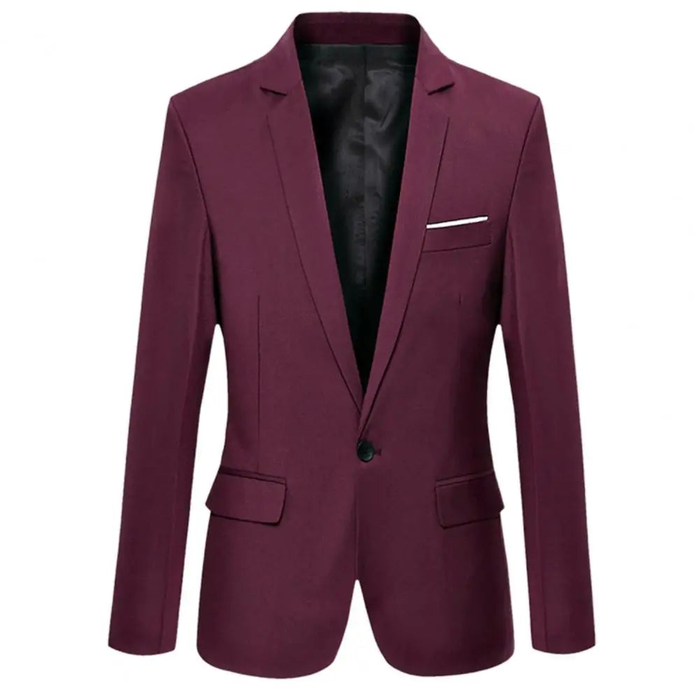 Men Blazer Business Casual Single Breasted Flap Pockets Blazer Solid Color Suit Jacket Work Clothes Slim Fit Office Blazer Suit  Amaijoin