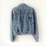 Load image into Gallery viewer, 2024 Women&#39;s Short Denim Jacket Beaded Pearl Jacket Loose Spring and Autumn New Denim Jacket  Amaijoin
