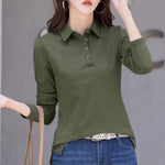 Load image into Gallery viewer, Autumn New In Basic T Shirt Long Sleeve Cotton Plus Size Cotton Polo T- Shirt Women Button Casual Office Lady Formal Women Tops  Amaijoin
