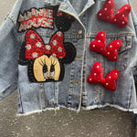 Load image into Gallery viewer, 2024 New Women Coat Cartoon Sticker Embroidered Sequin Short Denim Jacket Loose Bowknot Top  Amaijoin
