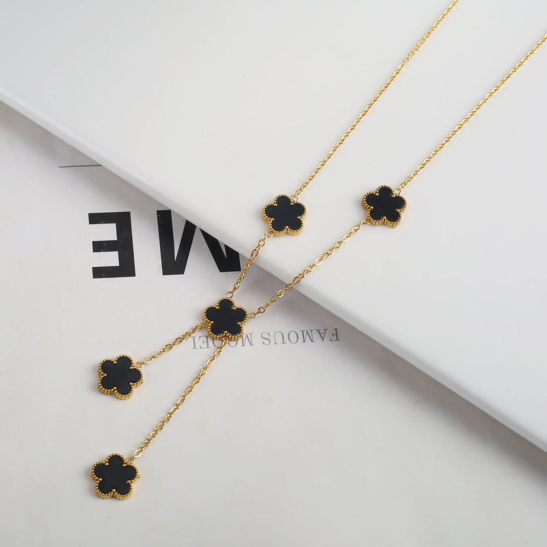 Cute Women's Essential New Design Stainless Steel Plant Five Leaf Flower Pendant Necklace Temperament Party Gift Clover  Amaijoin