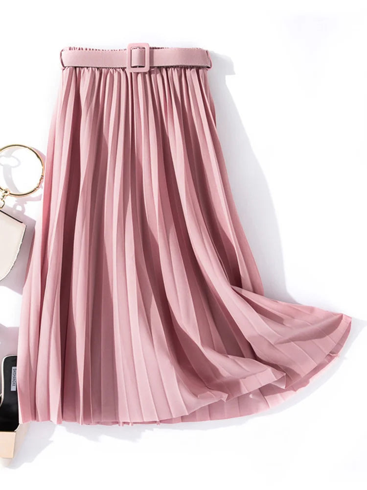 XFPV 2023 New Autumn Summer Fashion Solid Color High Waist Pleated A Line medium and long Skirt Women SM1983  Amaijoin