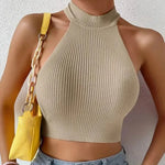 Load image into Gallery viewer, Knit Sleeveless Halter Tops for Women Basics Solid Slim Fitted Crop Womens Turtleneck Ribbed Vest Y2K High Neck Tank Tops  Amaijoin
