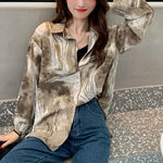 Load image into Gallery viewer, PLAZSON blusa mujer camisas e blusas Women Long Sleeve Loose Oversized Blouse Shirts Elegant Print Autumn Button Lapel Shirt  Amaijoin
