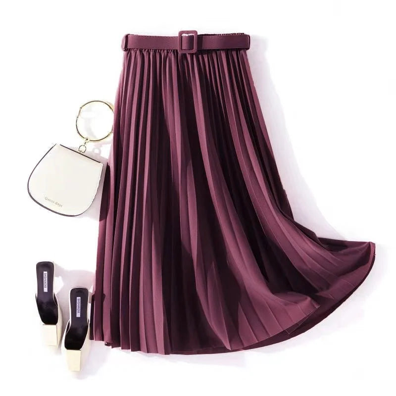 XFPV 2023 New Autumn Summer Fashion Solid Color High Waist Pleated A Line medium and long Skirt Women SM1983  Amaijoin