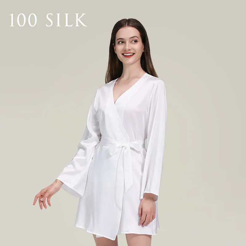 Birdtree 19Momme 100%Pure Mulberry Silk Mini Robe for Women Silky Sleepwear Ladies Elegant Nightgown Natural Pajamas P3D037QM  Amaijoin