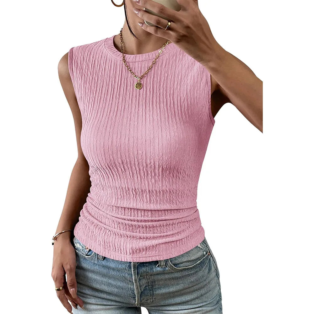 Women's High Neck Tank Top 2024 Summer Casual Ribbed Knit Slim Fitted Basic Textured Sleeveless Shirts  Amaijoin