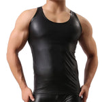 Load image into Gallery viewer, Men Sexy PU Leather Tank Top Sleeveless Erotic Shaping Sheath Stretch Shirts Soft Latex Bodycon Patent Leather T-shirt Club Vest  Amaijoin
