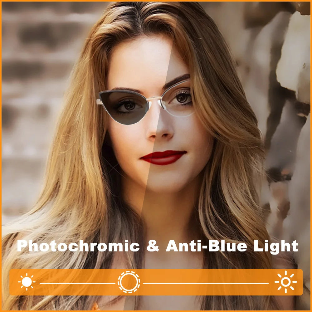 Fashion Women Cat Eye Photochromic Reading Glasses Butterfly Brand Design Frame Blue Light Blocking Customized Prescription  Amaijoin