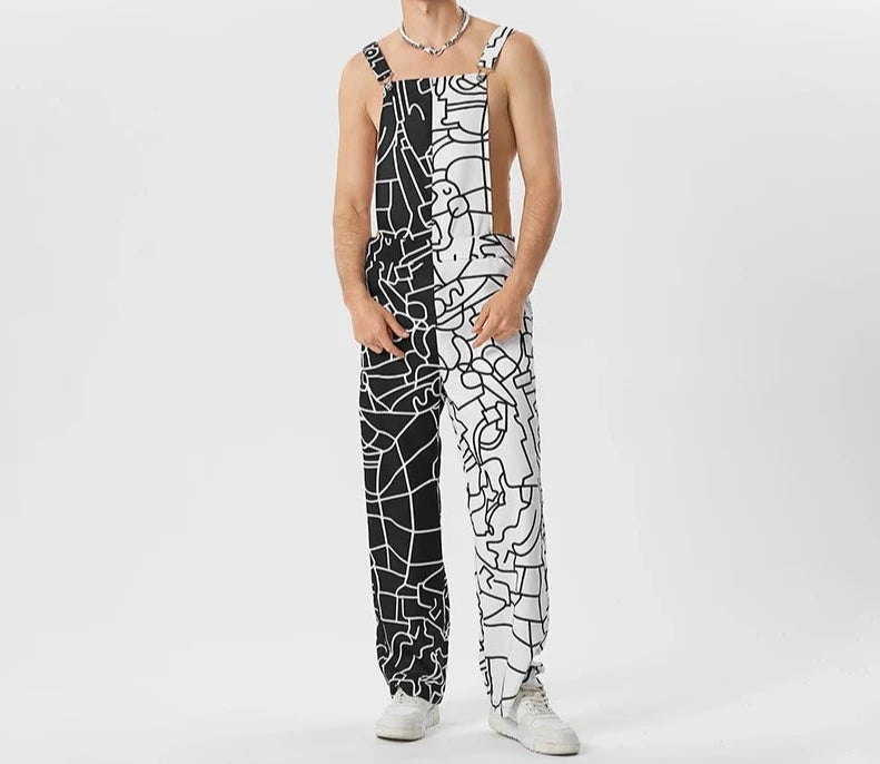 2023 Men Jumpsuits Print Patchwork Sleeveless Streetwear Summer Suspenders Rompers Fashion Male Straps Overalls S-5XL INCERUN  Amaijoin