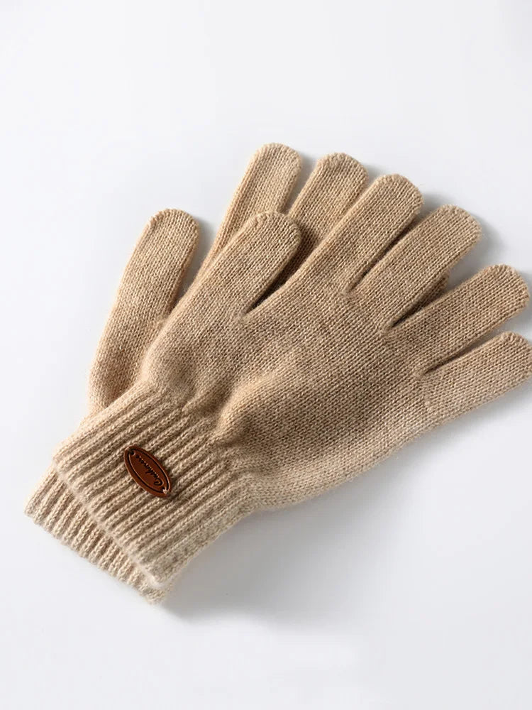 Women 100% Real Cashmere Knitted Gloves Ribbed Cuff Autumn Winter Touchscreen Finger Warm Wrist Length Classic Female Mitten  Amaijoin