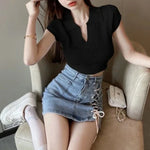 Load image into Gallery viewer, Woman T Shirt Sexy Crop Top Coquette Clothes Plain Polo Neck Women Women&#39;s Clothing Trend 2024 Fashion Offer Free Shipping in On  Amaijoin
