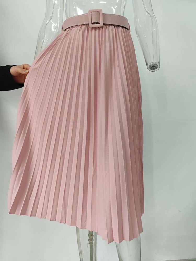 XFPV 2023 New Autumn Summer Fashion Solid Color High Waist Pleated A Line medium and long Skirt Women SM1983  Amaijoin