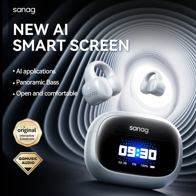 Sanag S3 Pro AI Smart Screen Bluetooth Earphone 360 ° Stereo Sound OWS Headphones Open Ear TWS Earbuds Earclip Wireless Headset  Amaijoin