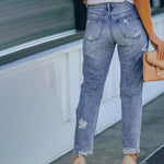 Load image into Gallery viewer, Women&#39;s Nine-point Ripped Jeans With Elastic Waist, Loose Mid-high Waist, Versatile Spring And Summer Thin Style  Amaijoin
