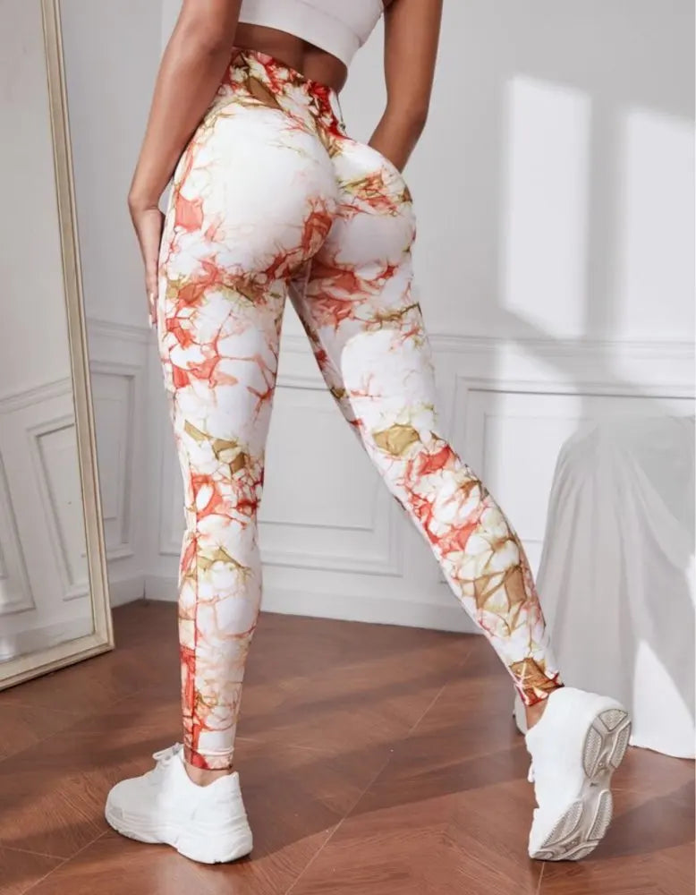 New 3D Print Tie Dye Sports Pants Women Seamless  Leggings High Waist Fitness Push Up Leggings Gym Clothing Workout Tights  Amaijoin