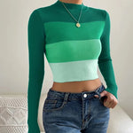 Load image into Gallery viewer, On Sale 2024 Spring Women Crop Colorblock Turtleneck Ribbed Long Sleeve Pull Sweater Femme Knitwear Jumper Outfits Pullovers  Amaijoin
