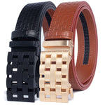 Load image into Gallery viewer, 2023 Men Belt Metal Luxury Brand Automatic Buckle Plaid Genuine Leather Belts for Men Waist Strap Black Male  Amaijoin
