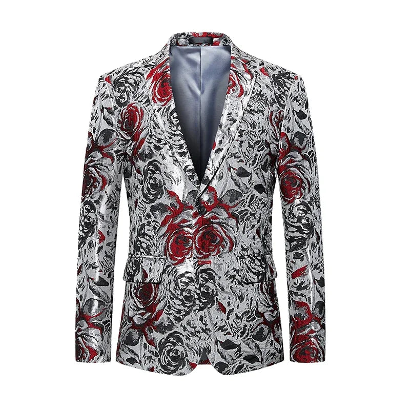 2023 Fashion New Men's Casual Boutique Business Holiday Flower Suit / Male Slim Floral Blazer Jacket Coat  Amaijoin