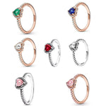 Load image into Gallery viewer, 925 Silver Elevated Red Pink White Blue Green Heart Rose Gold Ring Rings Fro Women Zircon Design Original Sparking Zircon Rings  Amaijoin
