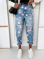 Load image into Gallery viewer, 2023 Autumn Boyfriend Jeans Woman Slim Hole Jeans For Ladies With Five-Pointed Star Ripped Jeans Street Casual Blue Denim Pants  Amaijoin
