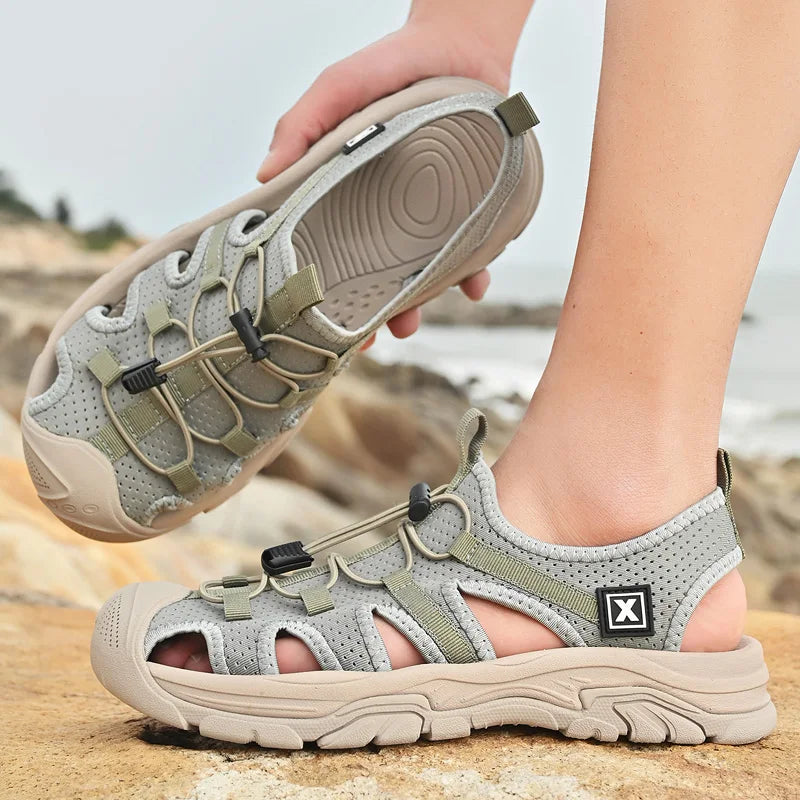 Handmade Sandals Men Breathable Summer Shoes Man Outdoor Men Sandals Antiskid Beach Sandals Hollow Shoes Collision Avoidance  Amaijoin