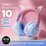 Load image into Gallery viewer, Gradient wireless Headphones RGB cute cat ear Bluetooth Earphones with microphone Stereo Music Game Earphone Girls Kids Gifts  Amaijoin
