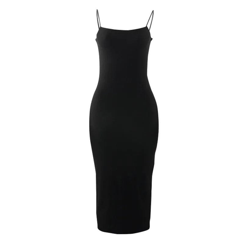 Summer Black Sexy Dress Women Streetwear Sleeveless Backless Solid Spaghetti Strap Bodycon Casual Clubwear Elegant Party Dresses  Amaijoin