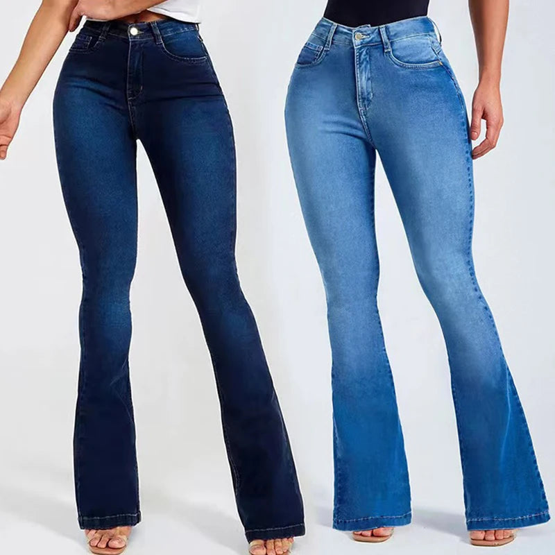 Spring new high-waisted slim-fit stretch bell-bottomed jeans for women  Amaijoin