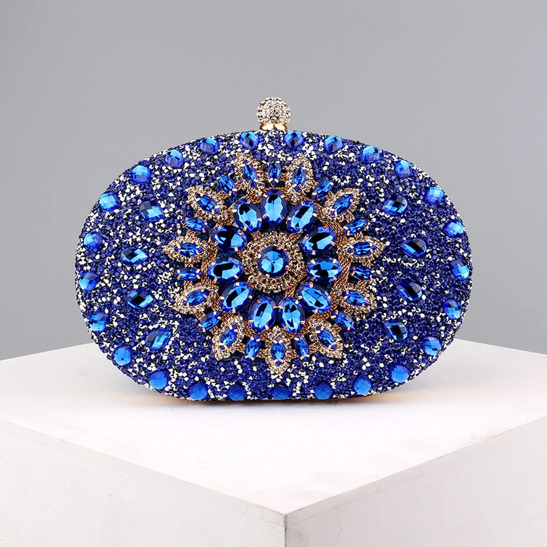 Flower Rhinestones Evening Bags Metal Prom Clutch Diamonds Clutch With Chain Shoulder Handbags Wedding Female Purse  Amaijoin