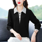 Load image into Gallery viewer, Spring Summer Tee Shirt Women&#39;s Clothing Long Sleeve Loose Turn-down Collar Striped Button Patchwork Elegant Fashion Casual Tops  Amaijoin
