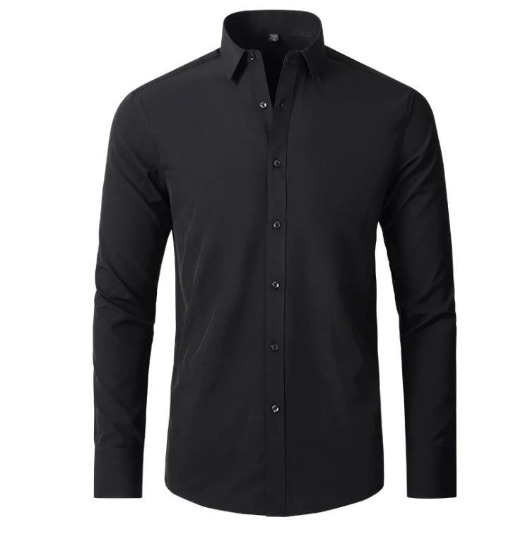 6xl New Spring and summer  elastic force non-iron men's long-sleeved business casual shirt solid color mercerized vertical shirt  Amaijoin