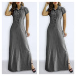 Load image into Gallery viewer, Europe And America Cross Border New Long Dress Shirt Collar Split Pocket Large Swing Dress Large Casual Denim Dress  Amaijoin
