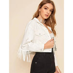 Load image into Gallery viewer, 2024 Spring and Autumn New Women&#39;s Tassel Denim Jacket Women&#39;s White Jacket  Amaijoin
