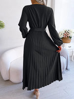 Load image into Gallery viewer, Women Elegant V Neck Long Sleeve Pleated Maxi Dress  Amaijoin
