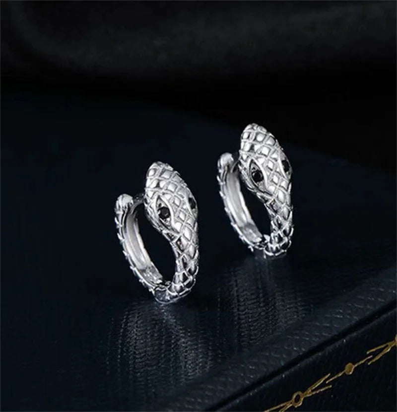 New Arrival Zircon Snake Earrings For Men Jewelry Personality Hoops 925 Sterling Silver Earrings Male Ear Accessories  Amaijoin