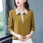 Load image into Gallery viewer, Spring Summer Tee Shirt Women&#39;s Clothing Long Sleeve Loose Turn-down Collar Striped Button Patchwork Elegant Fashion Casual Tops  Amaijoin
