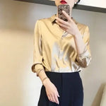 Load image into Gallery viewer, Clothes Spring Tops for Women Silk Wear To Work Formal Button Up Womens Shirt &amp; Blouse Office Outfits Loose Satin Long Sleeve M  Amaijoin
