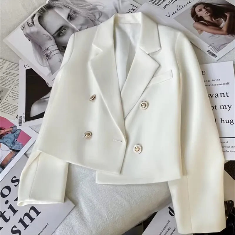 Fashion Short Women Blazers Elegant Female Suits Jacket Tops Casual   Solid Long Sleeve Office Lady Blazer Coat Spring Autumn  Amaijoin