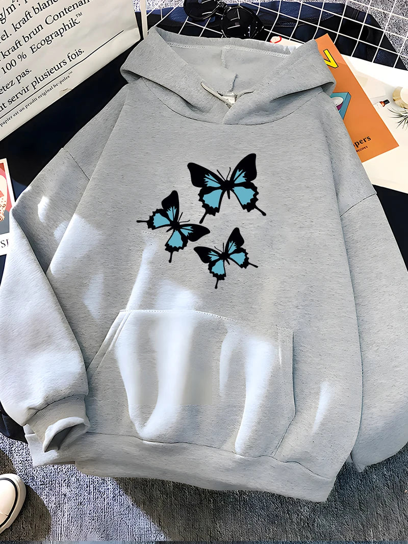 Hirsionsan Butterflies Print Women Sweatshirt Soft Casual Loose Female Hoodies 2023 Winter New Warm Fleece Tops for Girls  Amaijoin