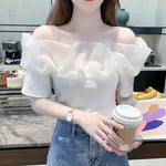 Load image into Gallery viewer, Off Shoulder Top Sexy Exposed Clavicle Ruffled Short Sleeve T-shirt Female Summer Chic Elegant Blouses Niche Fairy Kawaii Tops  Amaijoin
